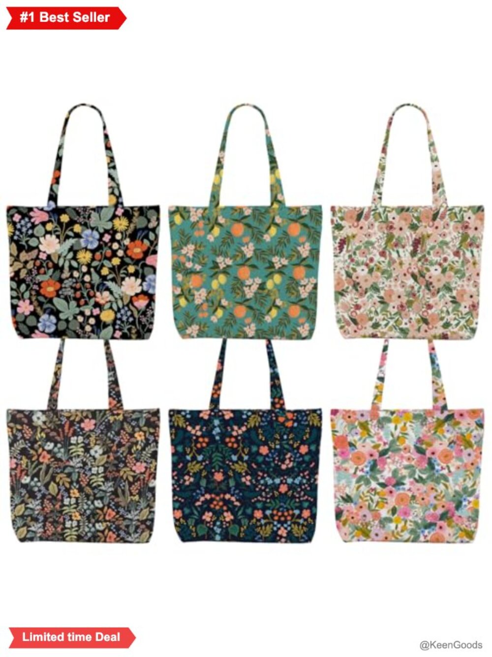 6 Pack Large Canvas Tote Bags Floral Japanese Print Reusable Grocery Shoulder